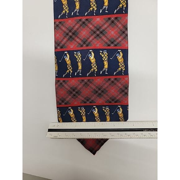 HATHAWAY GOLF Vintage Golfer Tie 100% Silk Red And Blue Plaid Made In USA - Picture 5 of 8